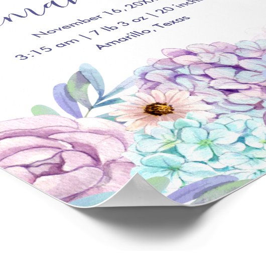 Personalisierte Girl Butterfly Blumenbäume Geburts Poster (Ecke)