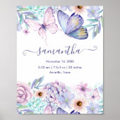 Personalisierte Girl Butterfly Blumenbäume Geburts Poster (Vorne)