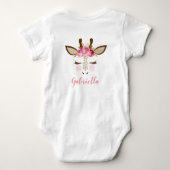 Personalisierte Girl Pink Gold Floral Giraffe Gesi Baby Strampler (Rückseite)