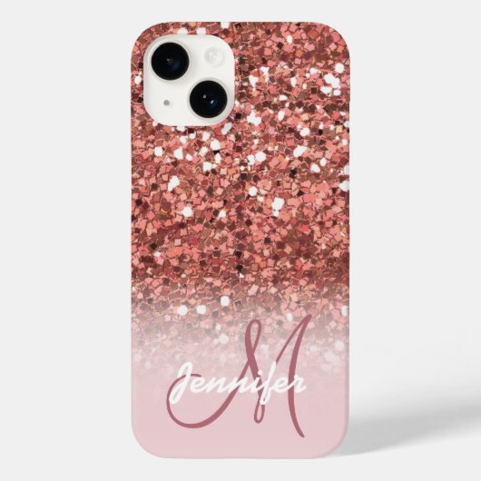 Personalisierte Girl Rose Gold Glitzer Glitzern Na Case-Mate iPhone Hülle (Rückseite)