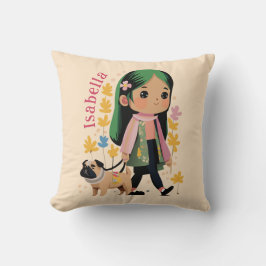 Personalisierte Girl Walking mit Mops Kissen