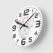 Personalisierte Girls hören Elefant Kinderzimmer R Runde Wanduhr (Winkel)