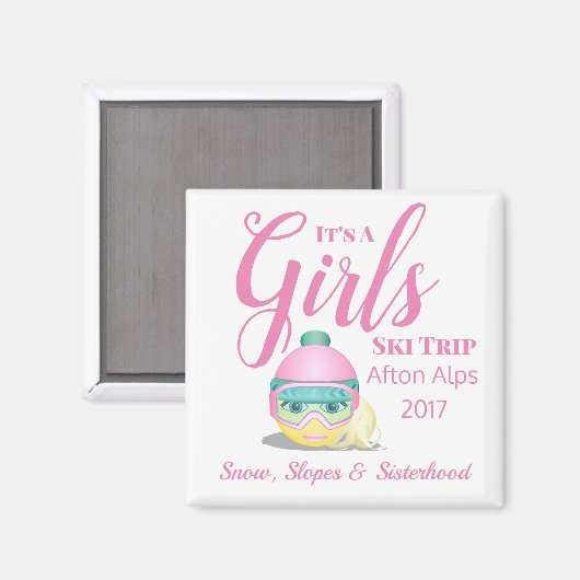 Personalisierte Girls Skireise Memento Magnet (Vorderseite/Rückseite)