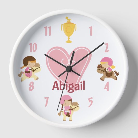 Personalisierte Girls und Ponies Rosa Herzpferd Uhr (Vorderseite)