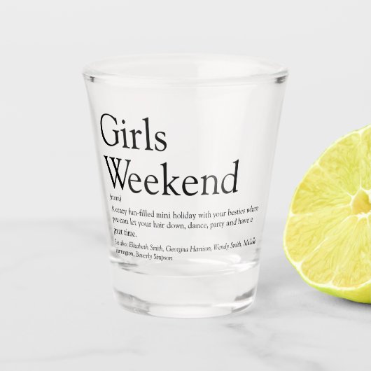 Personalisierte Girls-Wochenenddefinition Schnapsglas (Vorderseite)