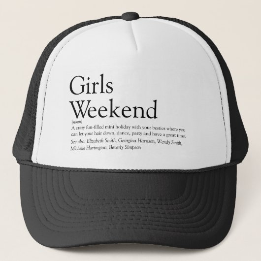 Personalisierte Girls-Wochenenddefinition Truckerkappe (Vorderseite)