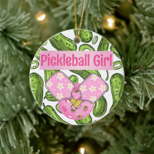Personalisierte girly Pickleball-Schläger Rosa Flo Keramik Ornament