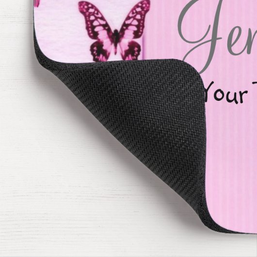 Personalisierte Girly rosa Schmetterlinge Mousepad (Ecke)