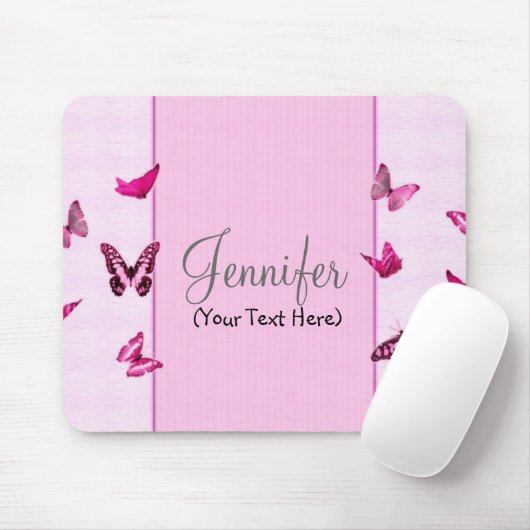 Personalisierte Girly rosa Schmetterlinge Mousepad (Mit Mouse)