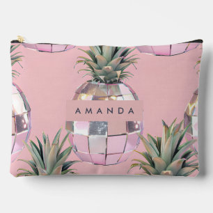 Personalisierte Glam Disco Ananas Rosa Metallisch Zubehörtasche