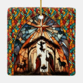 Personalisierte Glasmalerei-Weihnachtskrippe Keramikornament (Rückseite)