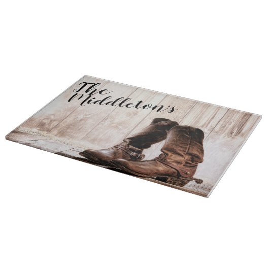 Personalisierte Glass Schneidstiefel Land rustikal Schneidebrett (Ecke)