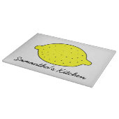 Personalisierte Glasschneidplatte mit gelber Zitro Schneidebrett (Ecke)