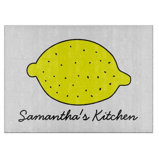 Personalisierte Glasschneidplatte mit gelber Zitro Schneidebrett (Vorderseite)