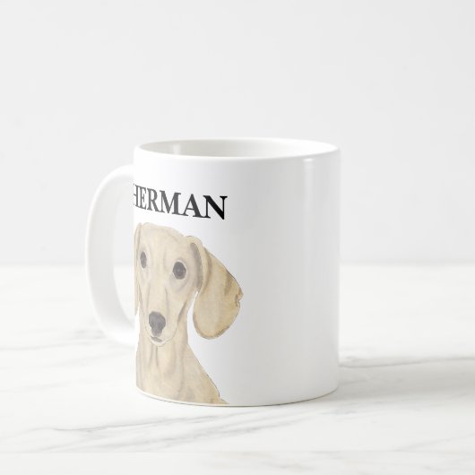 Personalisierte glatte Creme-Dackel Kaffeetasse (Vorderseite Links)