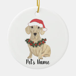 Personalisierte glatte Creme Dackel Weihnachten Keramik Ornament