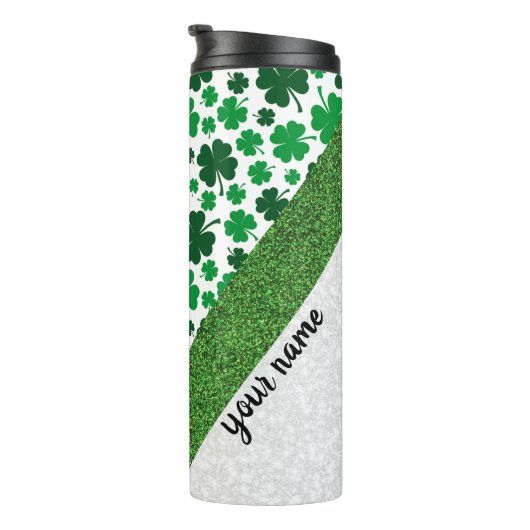 Personalisierte Glitterie-Kleeblätter Thermosbecher (Nach rechts gedreht)