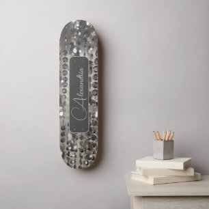 Personalisierte Glitterie Silber Streichperlen Skateboard