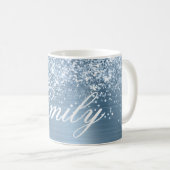 Personalisierte glitzernde hellblaue Folie Kaffeetasse (VorderseiteRechts)