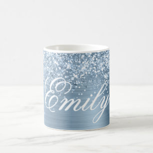 Personalisierte glitzernde hellblaue Folie Kaffeetasse