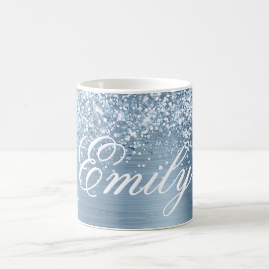 Personalisierte glitzernde hellblaue Folie Kaffeetasse (Mittel)