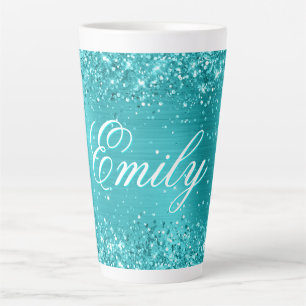 Personalisierte Glitzernde Türkisblaue Folie Milchtasse