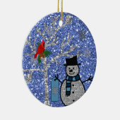 Personalisierte GLITZERSNOWMAN Verzierung Keramikornament (Rechts)