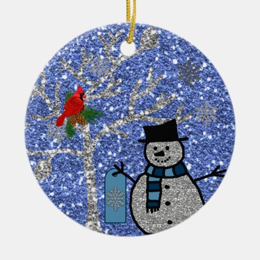Personalisierte GLITZERSNOWMAN Verzierung Keramikornament (Vorne)