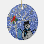 Personalisierte GLITZERSNOWMAN Verzierung Keramikornament (Links)