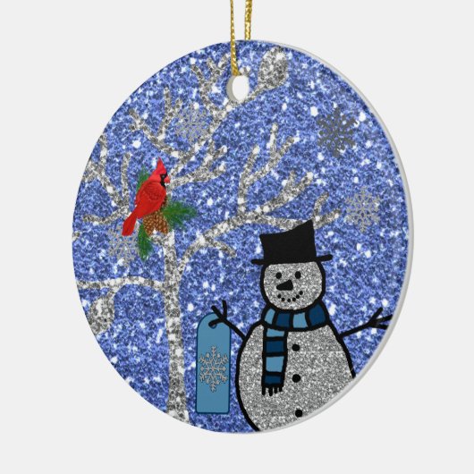 Personalisierte GLITZERSNOWMAN Verzierung Keramikornament (Links)
