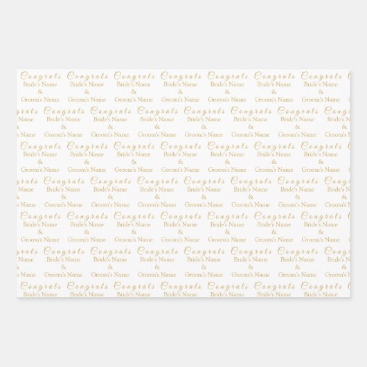 Personalisierte Glückwunsch Name! Gold & White Wed Geschenkpapier Set (Vorderseite 3)