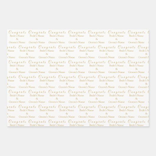 Personalisierte Glückwunsch Name! Gold & White Wed Geschenkpapier Set (Vorderseite 2)