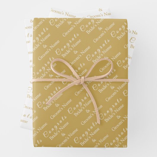 Personalisierte Glückwunsch Name! Gold & White Wed Geschenkpapier Set (Beispiel)