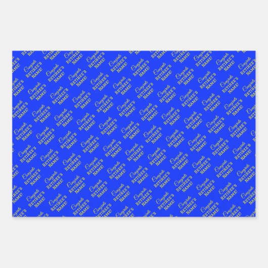 Personalisierte Glückwunsch Retiree! Blau auf Gold Geschenkpapier Set (Vorderseite 2)