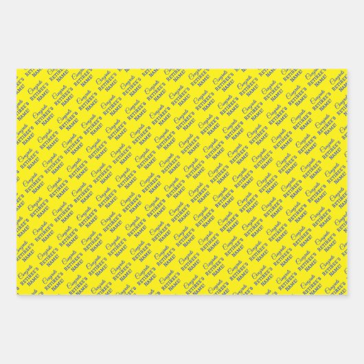 Personalisierte Glückwunsch Retiree! Blau auf Gold Geschenkpapier Set (Vorderseite)
