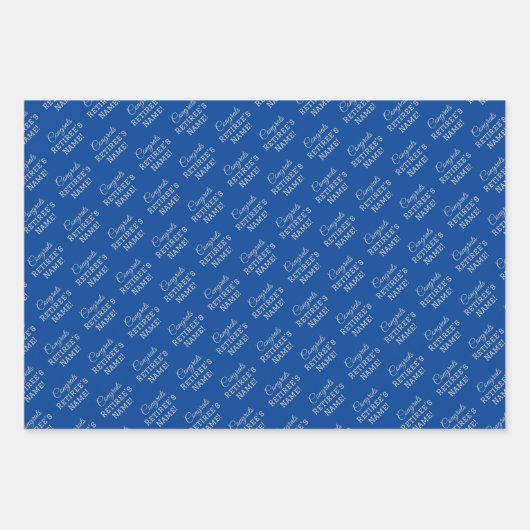 Personalisierte Glückwunsch Retiree! Blau auf Silb Geschenkpapier Set (Vorderseite 2)