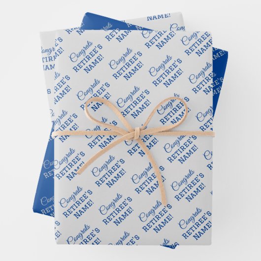 Personalisierte Glückwunsch Retiree! Blau auf Silb Geschenkpapier Set (Beispiel)
