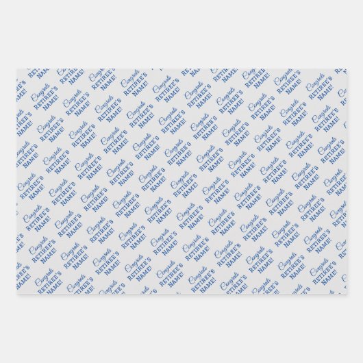 Personalisierte Glückwunsch Retiree! Blau auf Silb Geschenkpapier Set (Vorderseite)