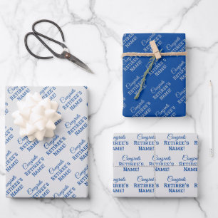 Personalisierte Glückwunsch Retiree! Blau auf Silb Geschenkpapier Set