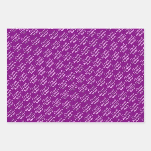 Personalisierte Glückwunsch Retiree! Lila weiß Geschenkpapier Set (Vorderseite)