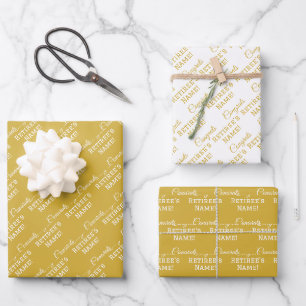 Personalisierte Glückwunsch Retiree! Metall Gold u Geschenkpapier Set