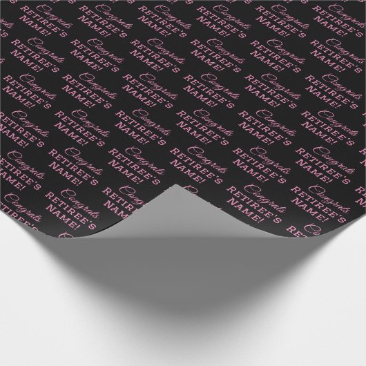Personalisierte Glückwunsch Retiree! Rosa auf schw Geschenkpapier (Ecke)