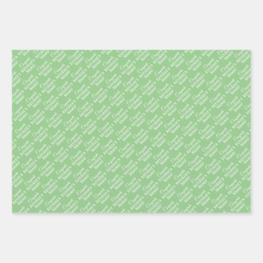 Personalisierte Glückwunsch Retiree! Weiß auf Sage Geschenkpapier Set (Vorderseite)