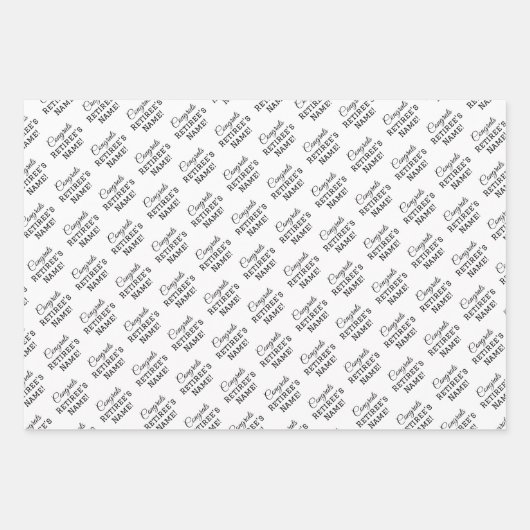 Personalisierte Glückwunsch Retiree! Weiß auf Schw Geschenkpapier Set (Vorderseite 2)
