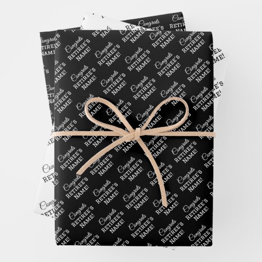 Personalisierte Glückwunsch Retiree! Weiß auf Schw Geschenkpapier Set (Beispiel)