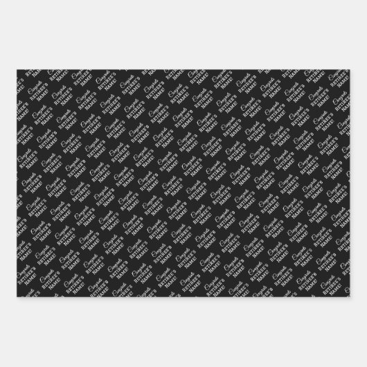 Personalisierte Glückwunsch Retiree! Weiß auf Schw Geschenkpapier Set (Vorderseite)