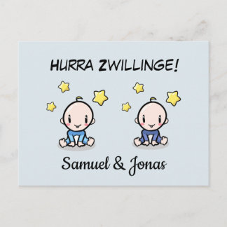 Personalisierte Glückwünsche zur Geburt Zwillinge, Postkarte