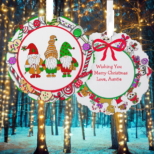 Personalisierte Gnomen und Weihnachtsbonbons Ornament Karte