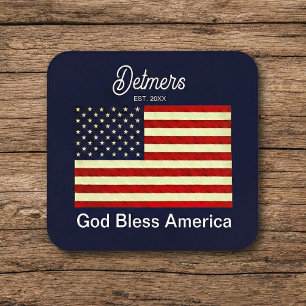 Personalisierte God Bless America-Flagge  Rechteckiger Pappuntersetzer