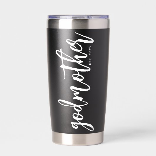 Personalisierte Godmutter Brush Script Typografie Thermobecher (Vorderseite)